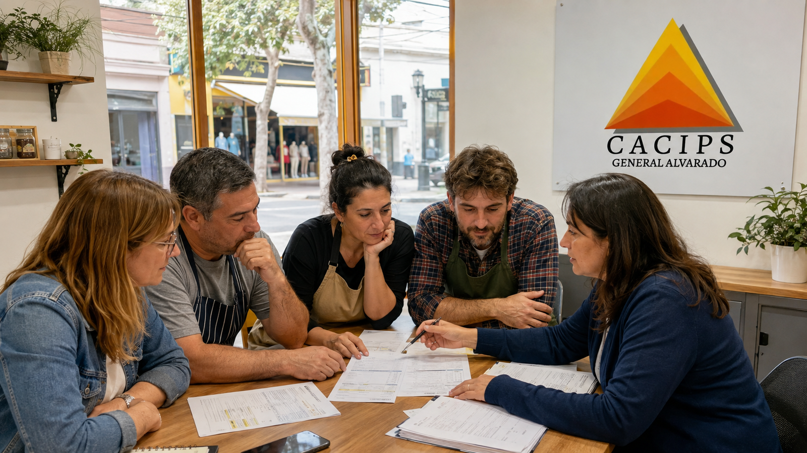 Representantes de CACIPS acompañan a comerciantes de General Alvarado en el análisis de las facturas eléctricas.